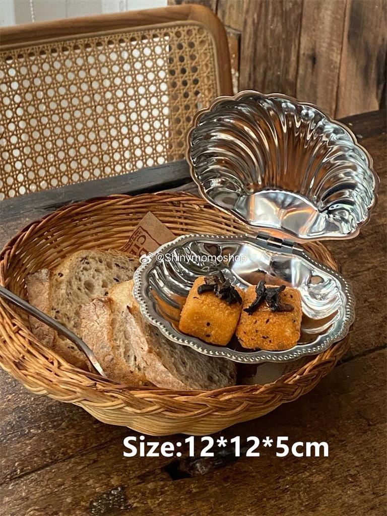 Luxurious French Retro 304 Stainless Steel Food Dish Plate Shell Box Jewelry Peal Storage Bag Desk Decoration