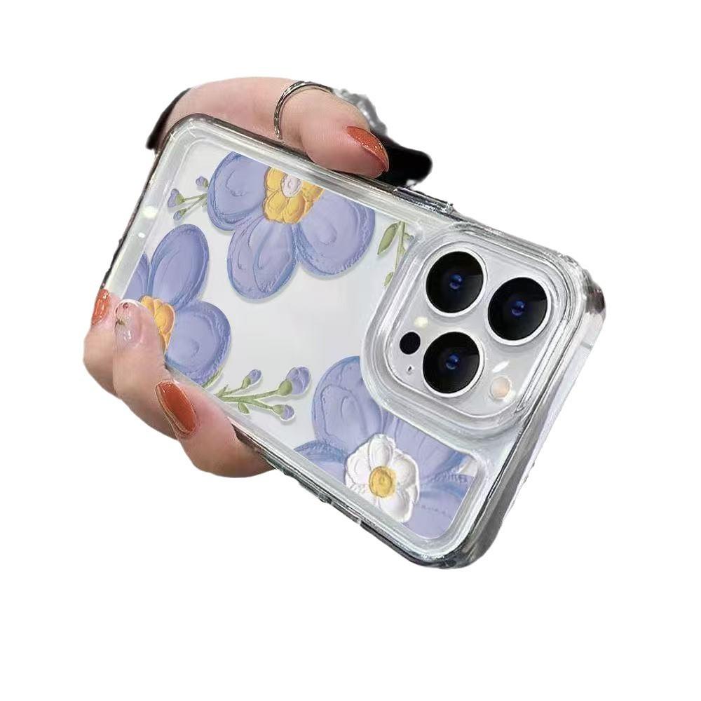 Oil painting blue flower for iphone16promax mobile phone case Apple 15 anti-drop 14pro Japan and Korea 13/12