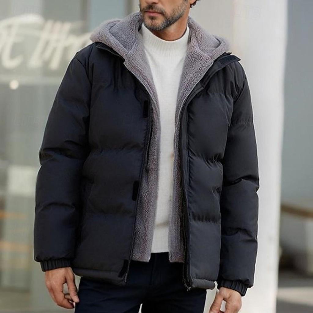 Chaqueta gruesa de invierno de color sólido de moda para hombre Abrigo de felpa suelto para hombre