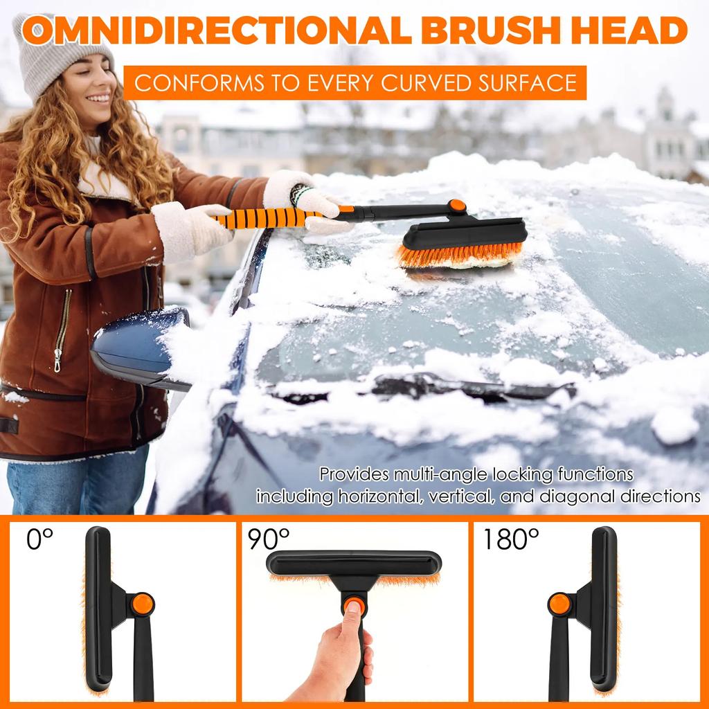 5 In 1 Retractable Snow Brush and Ice Scraper for Car Windshield Snow Shovel with 180° Pivoting Brush Head Car Snow Cleaning