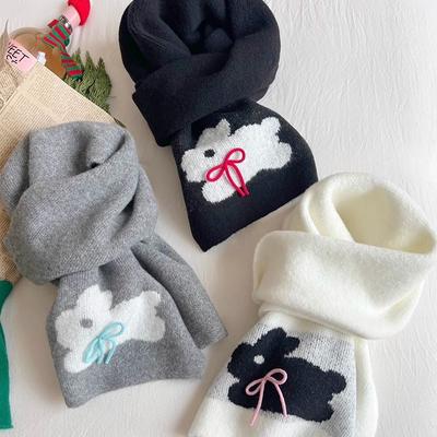 Süßer Cooler Hase Handgemachte Schleife Winter Warmer Schal Damen Gestrickter Wolle Imitation Kaschmir Schal Einfarbig Cartoon