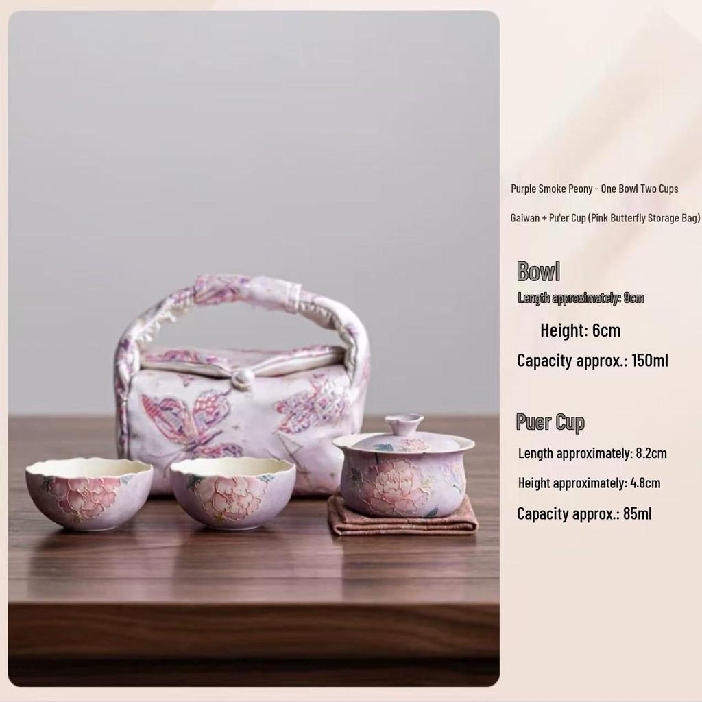 Hand-Painted Peony Ceramic Tea Set: Birthday & Mid-Autumn Gift