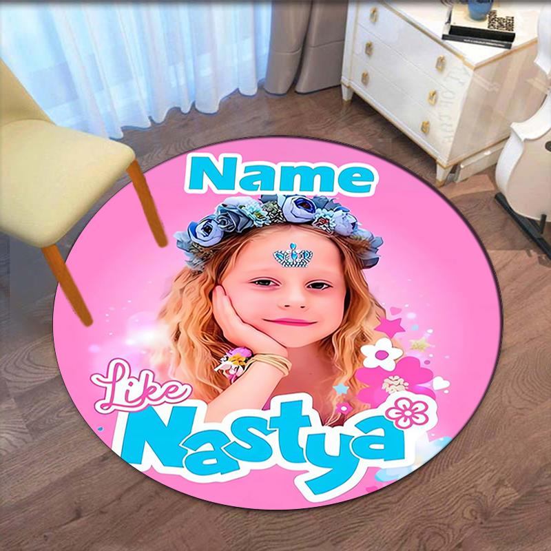 Custom Name Like Nastya Printed Round Rug Carpet Chair Rug Area Rug Entryway Doormats,for Office Chair Living Room Bedroom Kitchen Room.