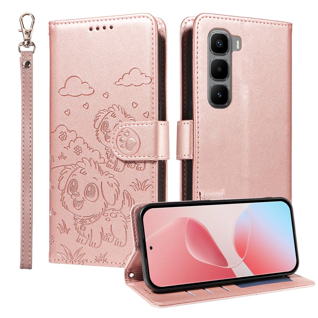 Dla Xiaomi Poco M7 Plus 5G/Redmi 15 5G (Światowy) (169mm) Etui blokujące RFID z nadrukowanym wzorem psa, skórzane PU, pokrowiec na telefon z paskiem na nadgarstek