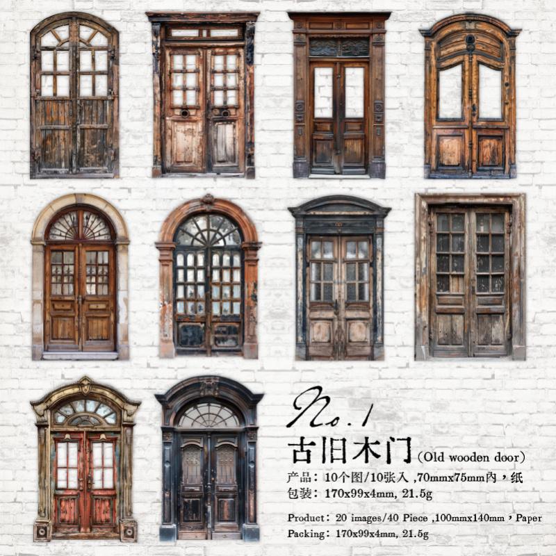 10-Sheet Vintage Wooden Door Theme Hard Card Stickers, Retro Door Frame Patterns & Sturdy Material, for Journal DIY