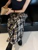 Louvre Spring Korean Retro Asymmetrical Plaid Maxi Skirt - High-Waisted Women's Fashion