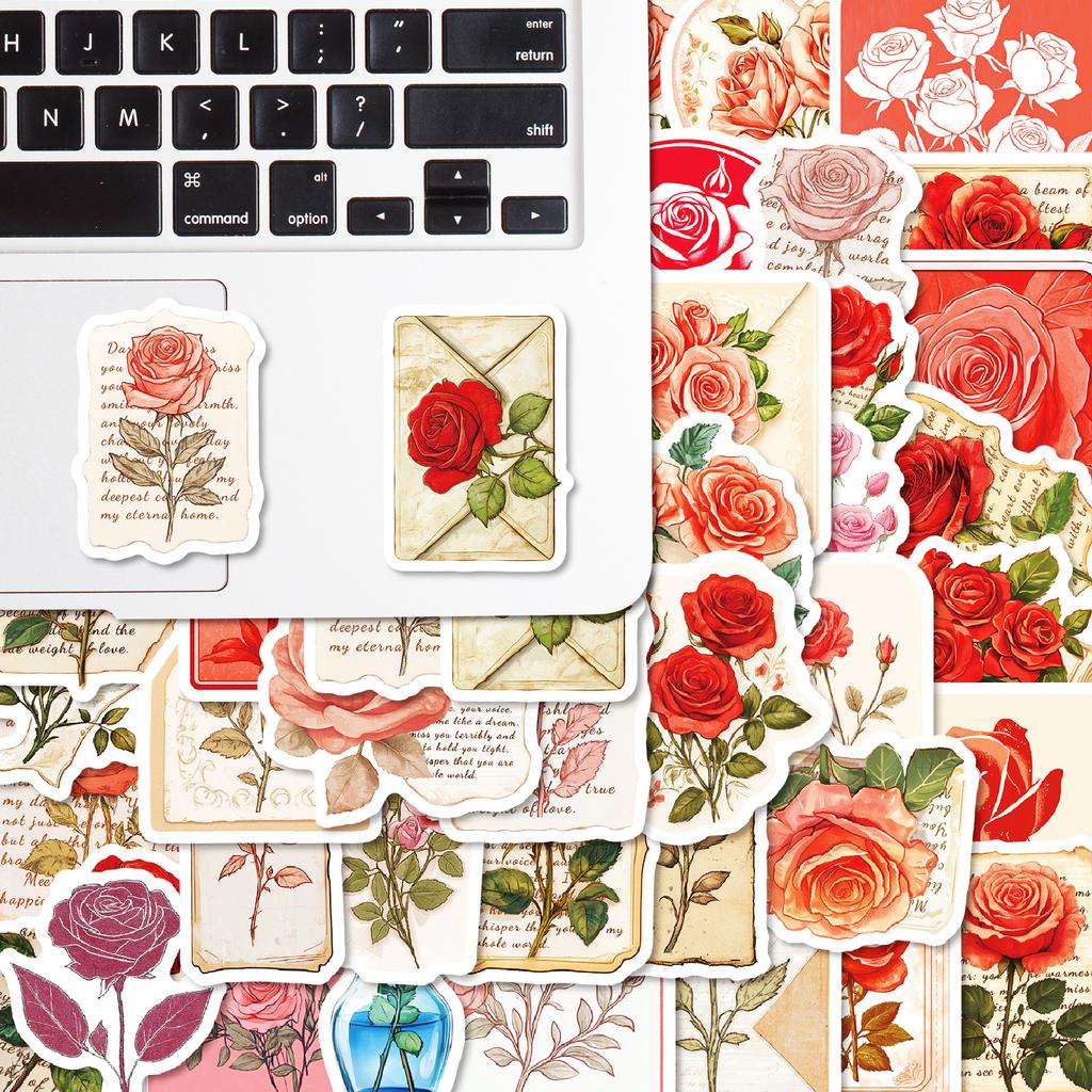Neue 50 Retro Rote Rose Graffiti Aufkleber Hochwertiger Romantischer Rosenkoffer Computer Dekorationsaufkleber
