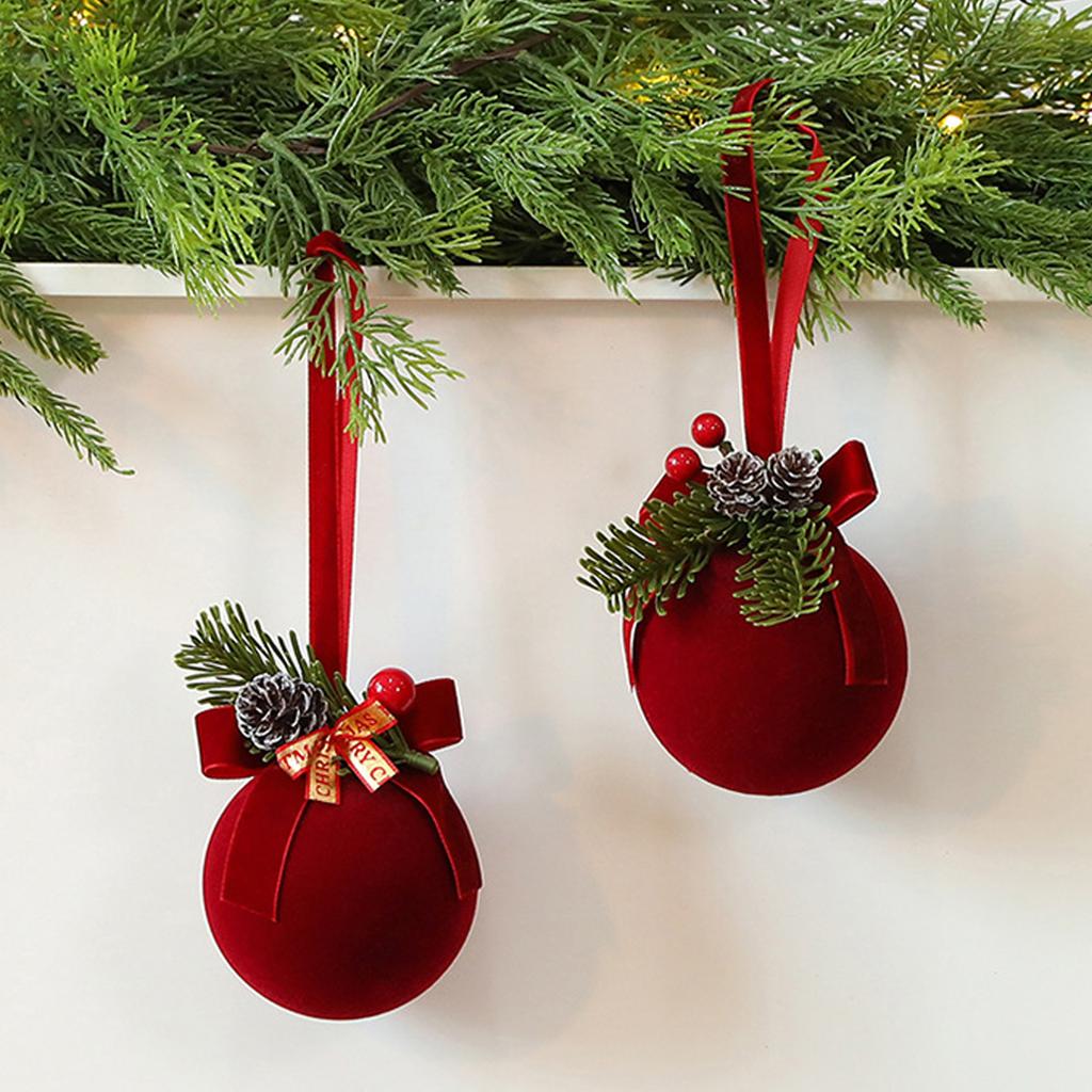 Nordic Flocked Bells Christmas Ornament Christmas Ball Hanging Pendant Christmas Tree Decorations for Home Decoration