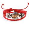 Bracciale in Pelle Intrecciata Multistrato con Motivo Animale Cavallo e Cabochon in Vetro Resina Gioielleria