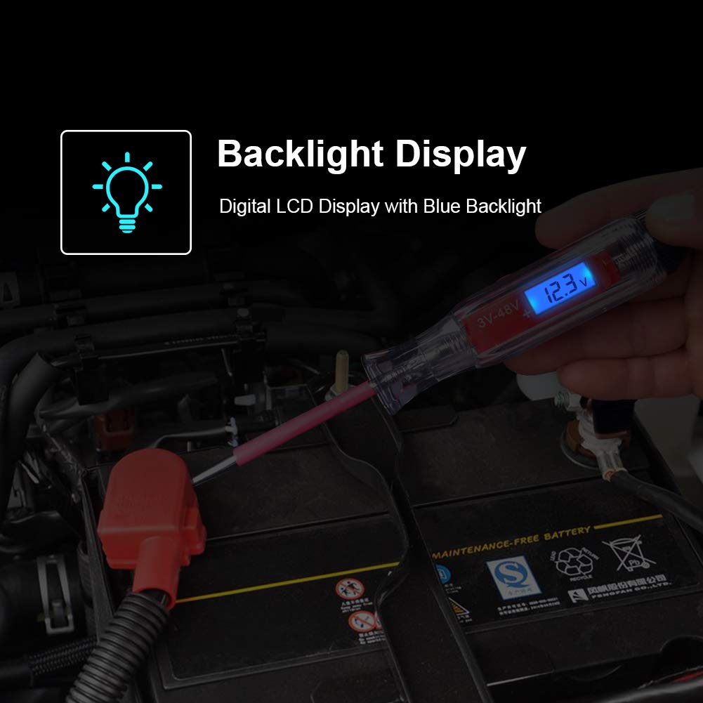 Heavy Duty 3-65V Backlit Digital LCD Circuit Tester, Test Light With 140 Inch Extended Spring Wire, Car Truck Low Voltage & Light Tester With