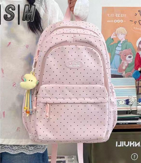 Schoolbag Small Fresh Sweet Cute Japanese College Wind Polka Dot Backpack Junior High School Students Casual Light Large Capacity Backpack