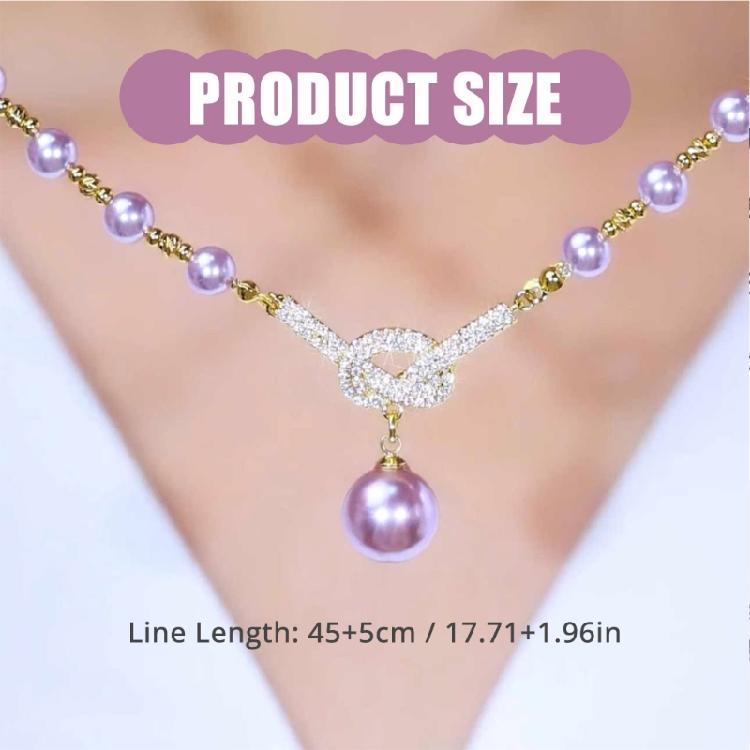 Crystal Studded Adjustable Pearls Necklace for Women Allergy Resistant Jewelry with Knot Detailing Evening Wear