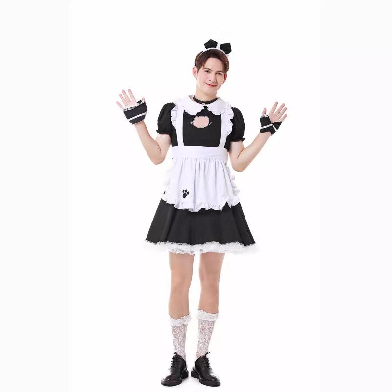 Costume da Cameriera Carino di Halloween Lolita Abbigliamento da Uomo Capo Inverso Taglie Forti Vestito Costume da Festa