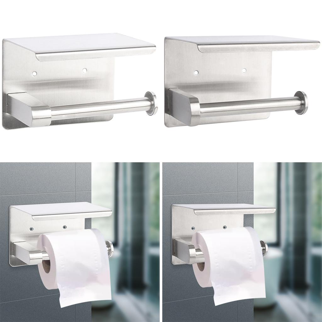 Toilet Paper Holder Stainless Steel Organizer Self Adhesive for Washroom