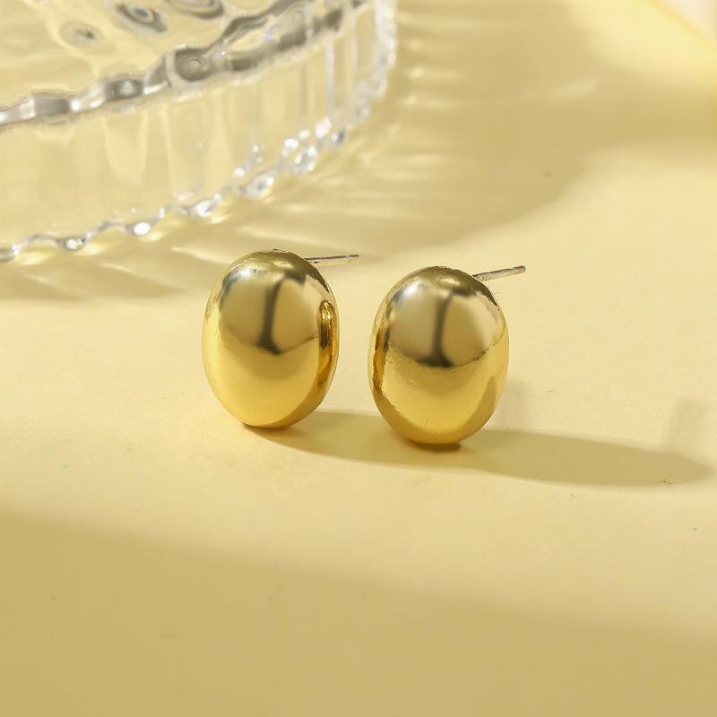 Chic Brushed Small Bean Stud Earrings - Elegant French Design, Unique Niche Style.