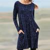 2021 Autumn Floral Print Long Sleeve Pullover Mid-Length Dress for Women