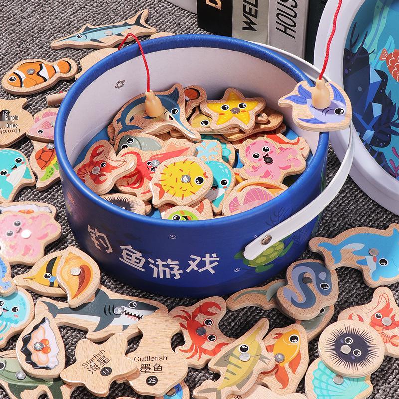 Magnetic Wooden Ocean Fishing Game for Kids - Educational Fun for Boys and Girls