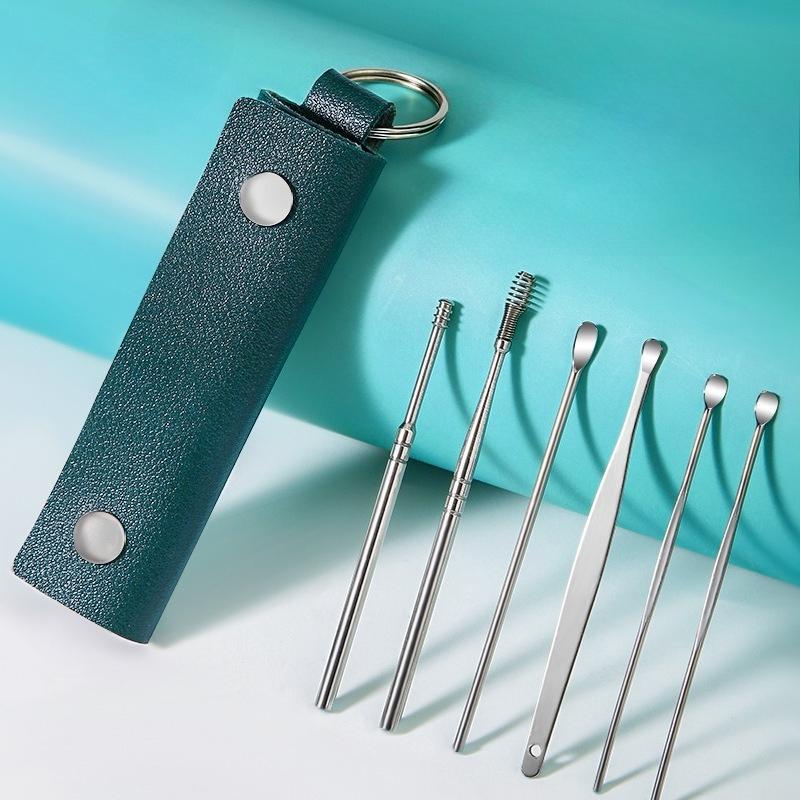 6Pcs/set  Household Portable Ear Spoonscoil Spring Ear Picking Tool Ear Picking Set 6-piece Set, Ear Digging Spoons Femal
