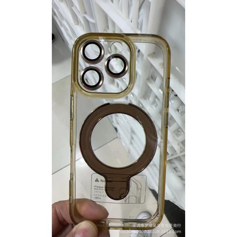Ice Crystal Suitable for Iphone16promax Transparent Magnetic Bracket Mobile Phone Case Apple 15 Lens Film Full Inclusive Anti Fall