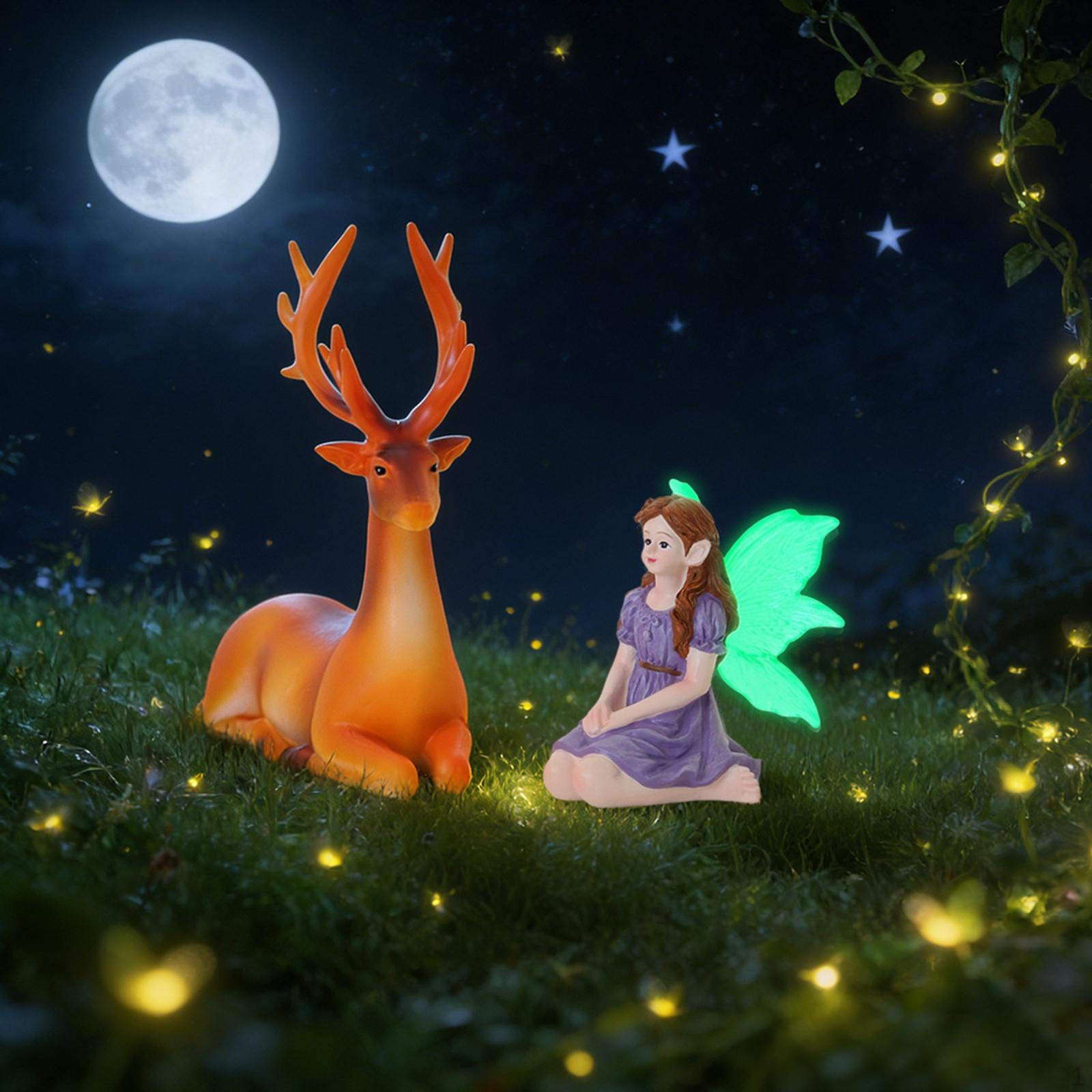

Fairy and Deer Statue Miniature Figurine Resin Figure Decorative Courtyard Gift Terrarium
