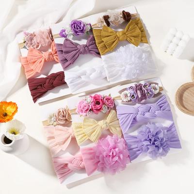 3Pcs/Set Simulated Flowers Baby Headbands For Girls Elastic Braided Turban Kids Bands Nylon Newborn Headdress Hair Accessories