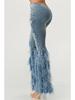 High Waist Distressed Pearl Feather Embellished Jeans