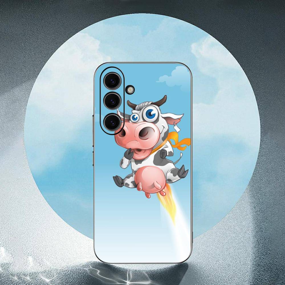 Cute Cartoon Black And White Cow For Samsung Galaxy S25 S24 S23 Ultra S22 S21 Plus S20 Black Soft Silicone Protective Case