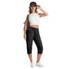 Women Elastic High Waist 3/4 Pant Casual Fit Wide Capris Leg Pants Trousers With Pockets