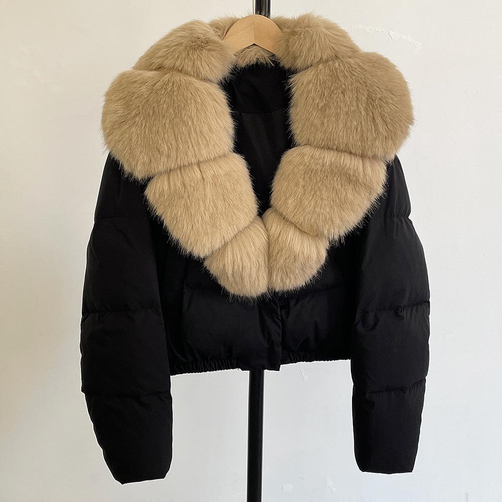 

Women s Short Winter Faux Fur Collar Duck Down Jacket Medium