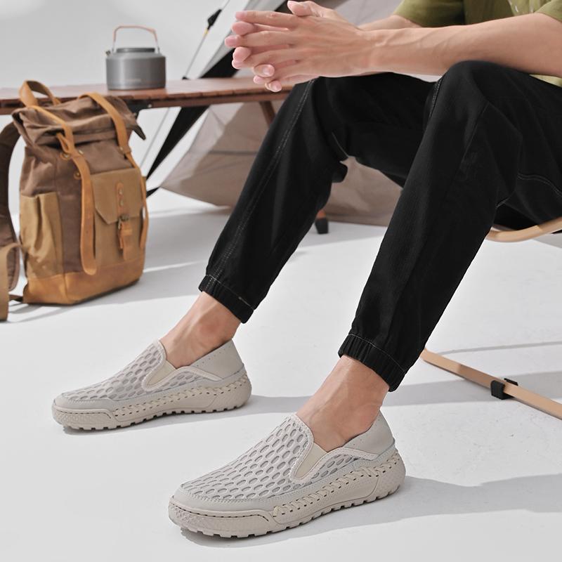 Summer New Handmade Sewn Mesh Dust and Breathable Shoes Men's Fashion and Comfortable Soft Sole Outdoor Lightweight Sports Shoes