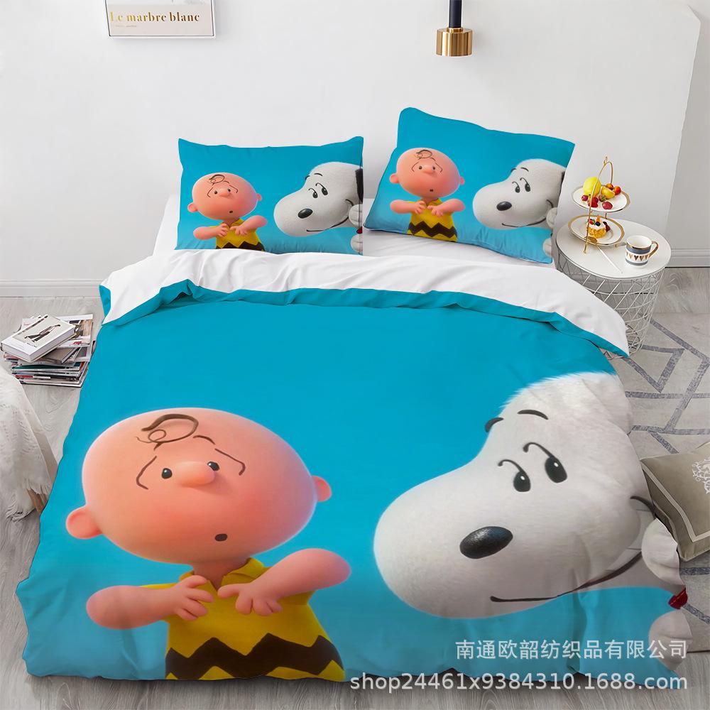Cartoon Snoopy Bedding Sets Comforter Quilt Bed Cover Duvet Cover Pillow Case 2-3 Pieces Sets Kids Adult Size Home Decor