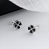 Color Art S925 Black Four-Leaf Clover Heart Earrings - Women's Fashion Silver Needle Jewelry