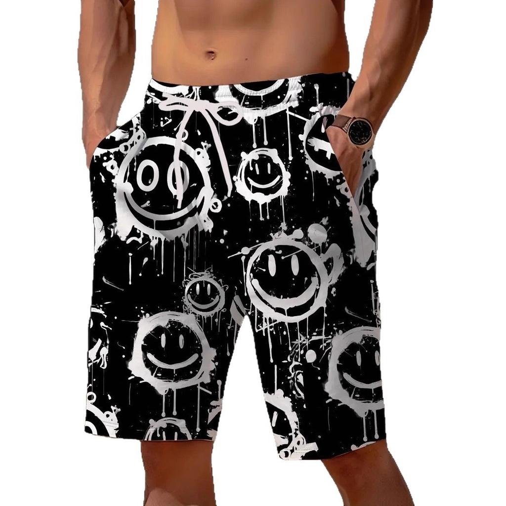Fashionable Comfortable Plus Size Drawstring Loose Fun 3D Shorts Men Creative Colorful Summer Leisure Holiday Cool Daily Versatile Shorts