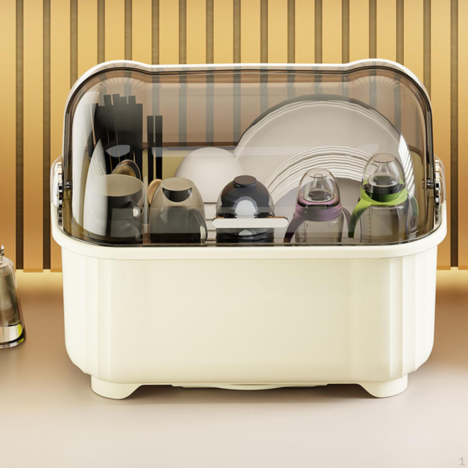 

Подставка для посуды Сушилка Поддон Слив Экономия места Пыленепроницаемый Хранение мисок и палочек для еды Milky White