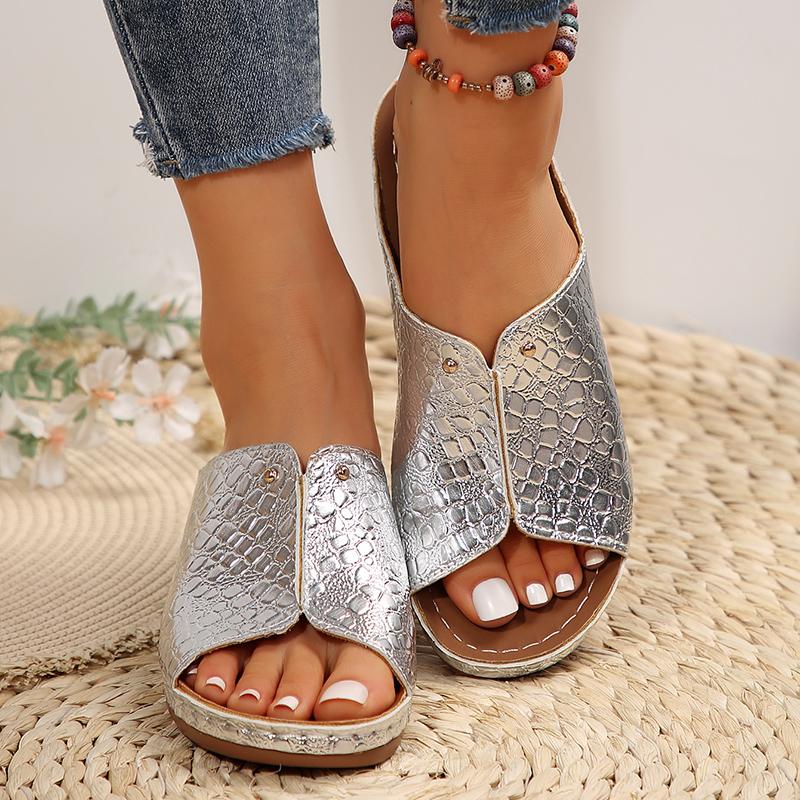 Fashion 2025 Gold Silver Wedge Sandals Women Summer Lightweight Open Toe Platform Sandals Woman Plus Size Thick Bottom Gladiator Shoes