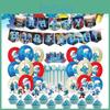 Set Decorazioni Blu per Festa di Compleanno di Bambini Bandierina di Carta Cartone Animato Topper per Torta Palloncino