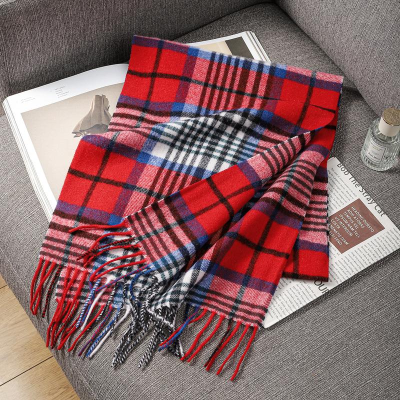 Autumn and Winter Scarves 100% Lamb Wool Scarves Plaid Scarves Unisex Fringed Warm Scarves