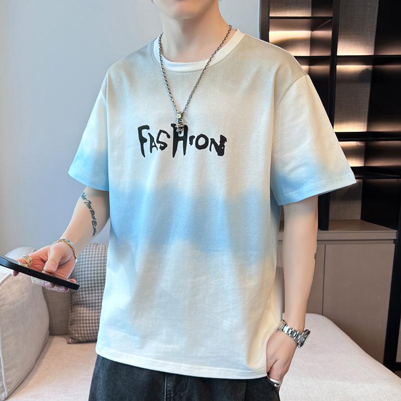 Men's Gradient Print Crew Neck T-Shirt - Casual Letter Graphic Tee