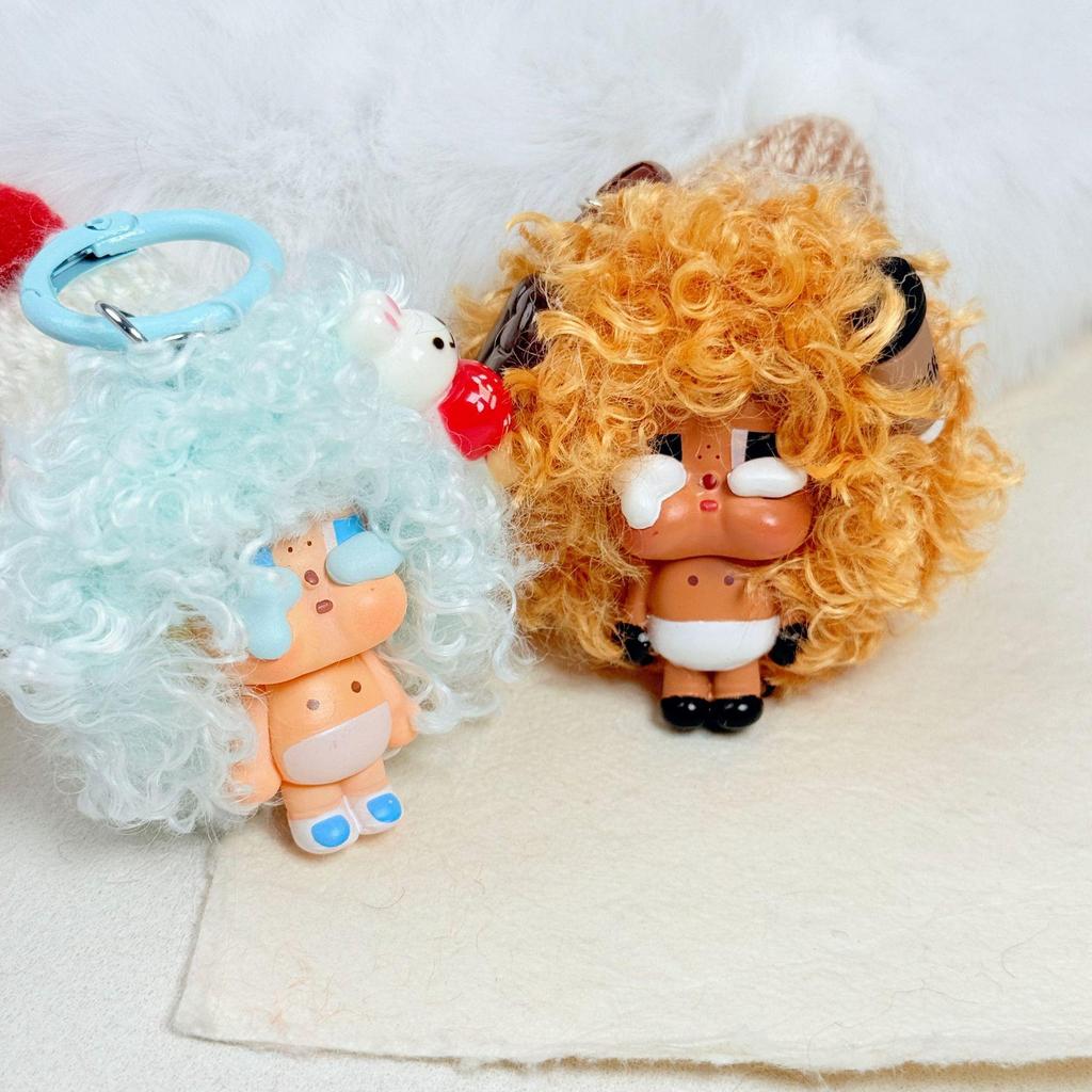 Cartoon Explosion Head Doll Keychain - New Wig Bag Charm & Phone Accessory