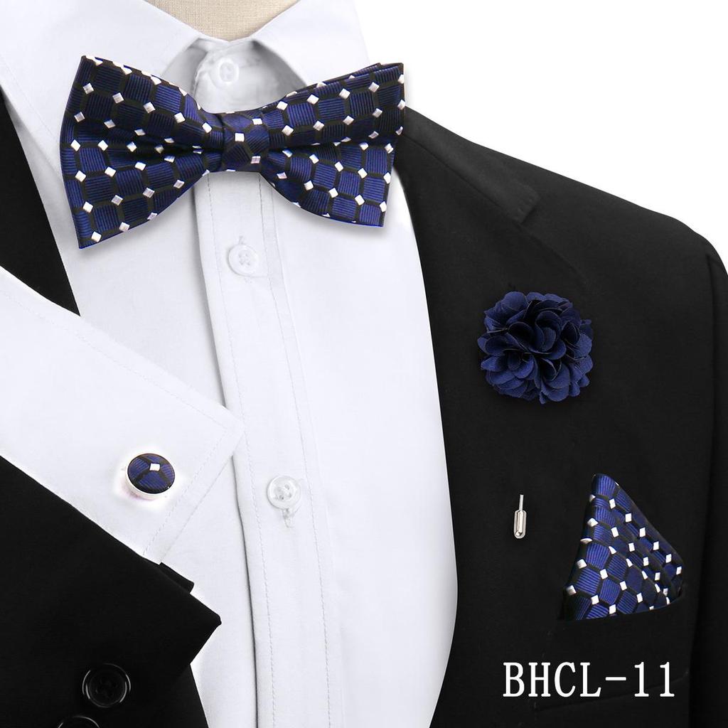 Korean Style 4-Piece Men's Bow Tie & Pocket Square Set for Weddings & Formal Events