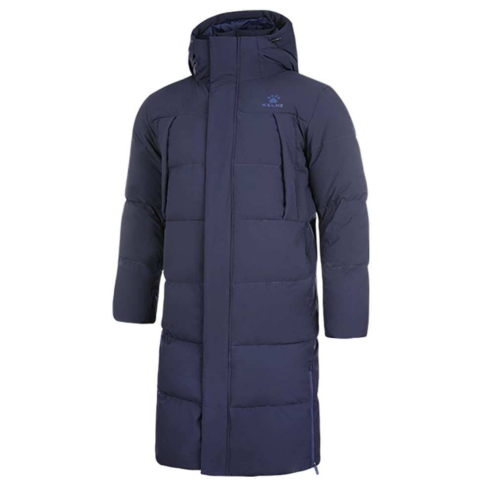 Kelme Men's Lightweight Down Bench Coat with Hood, Water-Repellent, and Outdoor Use (Deep Blue, Size 2XL)