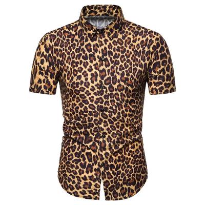 Men's Summer New Arrival Fashionable Casual Printed Beach Short Sleeve Leopard Print Shirt