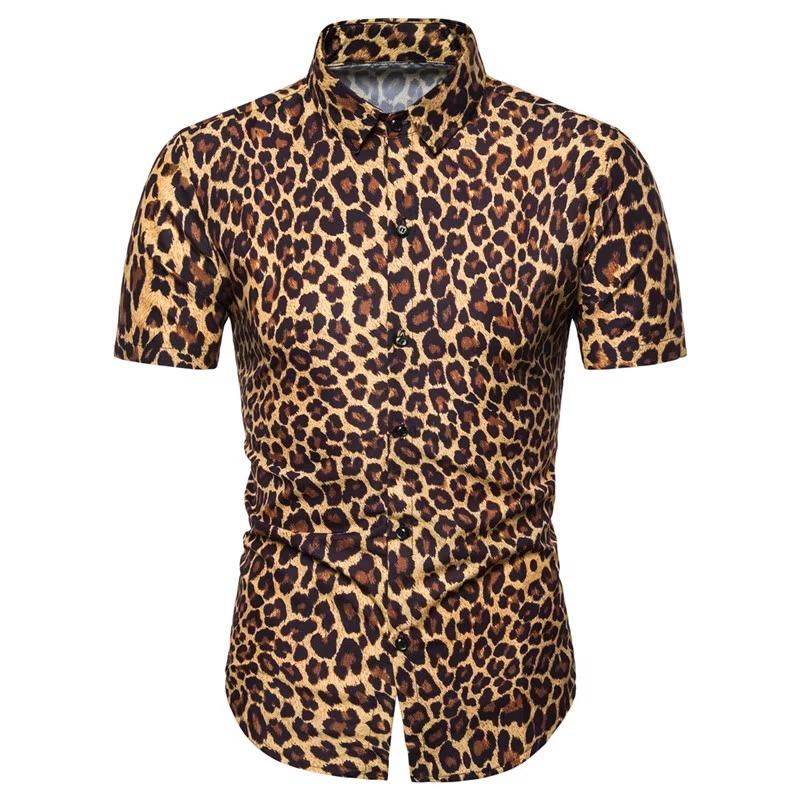 

Men s Summer New Arrival Fashionable Casual Printed Beach Short Sleeve Leopard Print Shirt M білий
