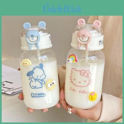 Cute Bear Plastic Water Cup With Straw For Summer And Office Use