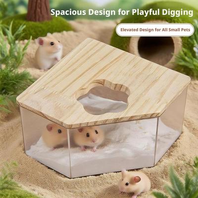 Caja de Baño de Arena para Hámsteres, Osos Dorados, Chinchillas y Mascotas Pequeñas de Acrílico Totalmente Transparente, Bañera de Arena de Doble Propósito para Mascotas Pequeñas