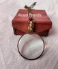 Brass Magnifying Glass Chain With Leather Box Vintage Collectible