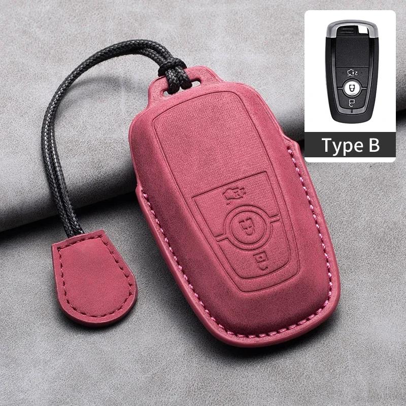 Leather Car Key Case Cover for Ford Edge Fusion Mustang Explorer F150 F250 F350 Ecosport Edge S-MAX Ranger for Lincoln Mondeo