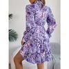 GMXIA Autumn and Winter Elegant Stand-up Collar, Flower-cinched Waist, Long-sleeved Ruffled A-line Dress Women's Clothing