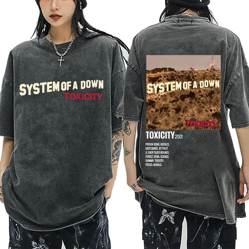 Prané Vintage Tričko s obalem alba Toxicity od System of A Down Pánské Dámské 90s Alternativní Rocková Kapela Trička Oversized Tričko