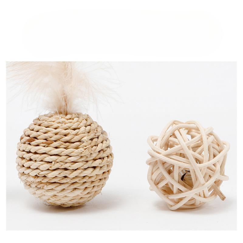 Cat Toy, Feather, Rattan, Bell, Sound Ball, Pet Dog, Plant, Double Ball Set, Interactive and Chewy